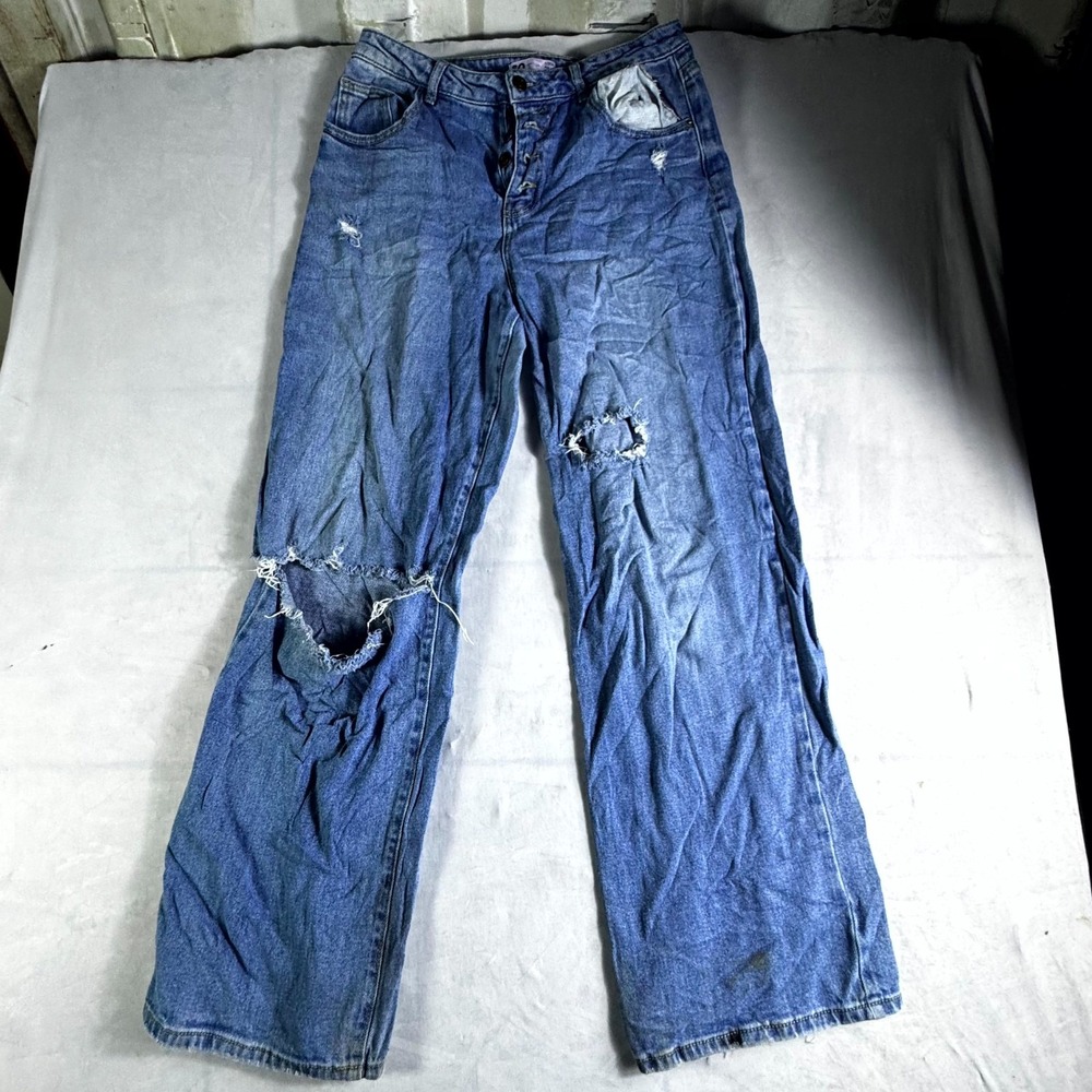 SO Goods For Life Jeans Womens 11/30 Blue Denim Distressed Wide Leg Authentic